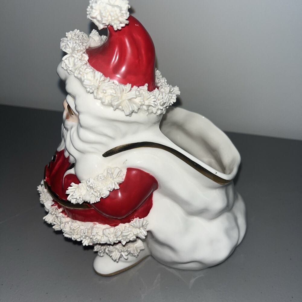 Napco Creations MCM Spaghetti Santa Christmas Planter w/Gold Trim S 413 A, 7.5" - Picture 4 of 16